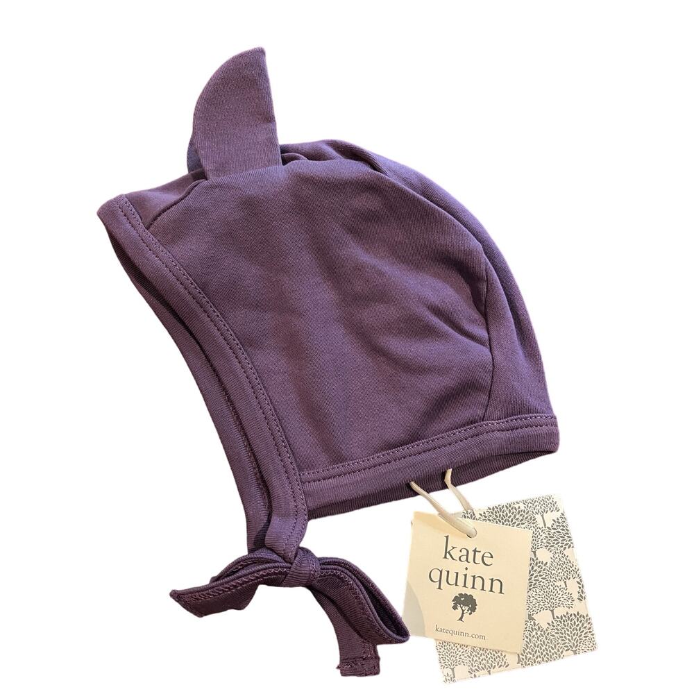 NWT Kate Quinn Dark Grape Purple Bear Ear Corduroy Organic Cotton Hat 6-12m